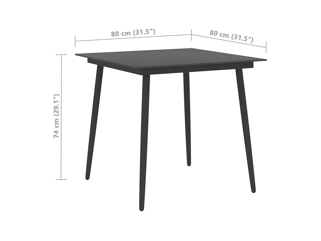Table à dîner de jardin Noir 80x80x74 Acier et verre 4