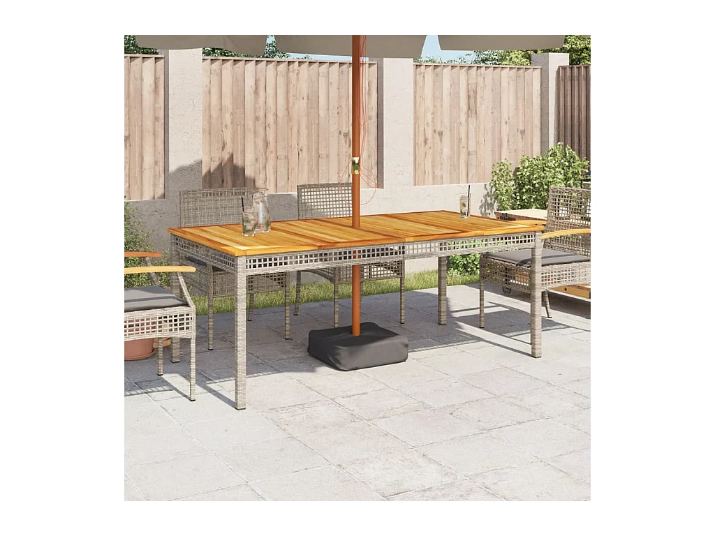 Table de jardin gris 180x90x75 résine tressée et bois acacia