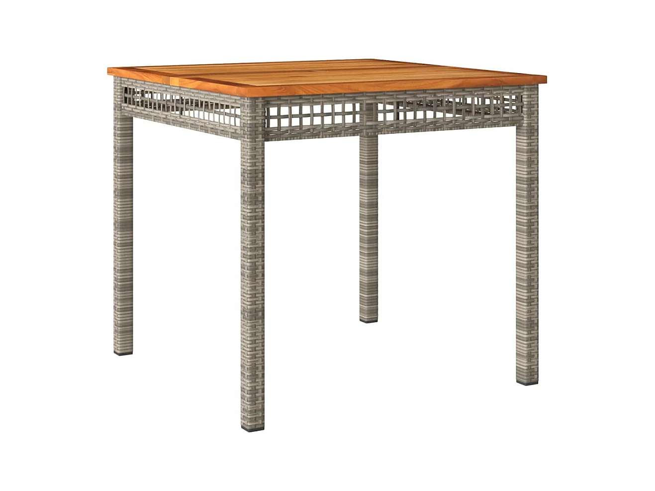 Table de jardin gris 80x80x74 résine tressée et bois acacia