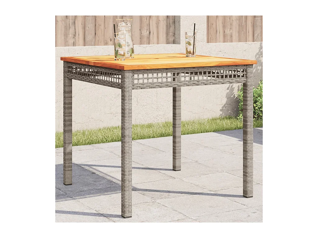 Table de jardin gris 80x80x74 résine tressée et bois acacia