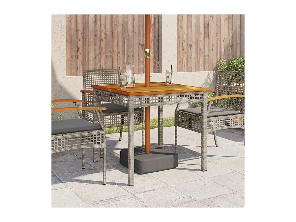Table de jardin gris 80x80x74 résine tressée et bois acacia
