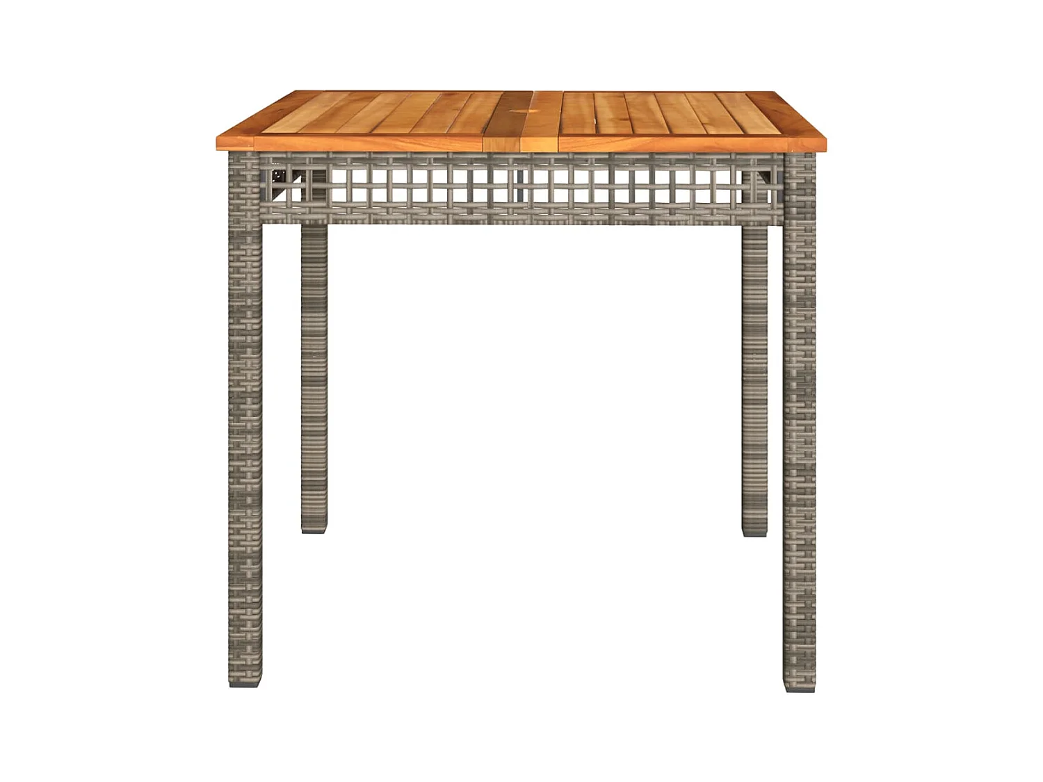 Table de jardin gris 80x80x74 résine tressée et bois acacia