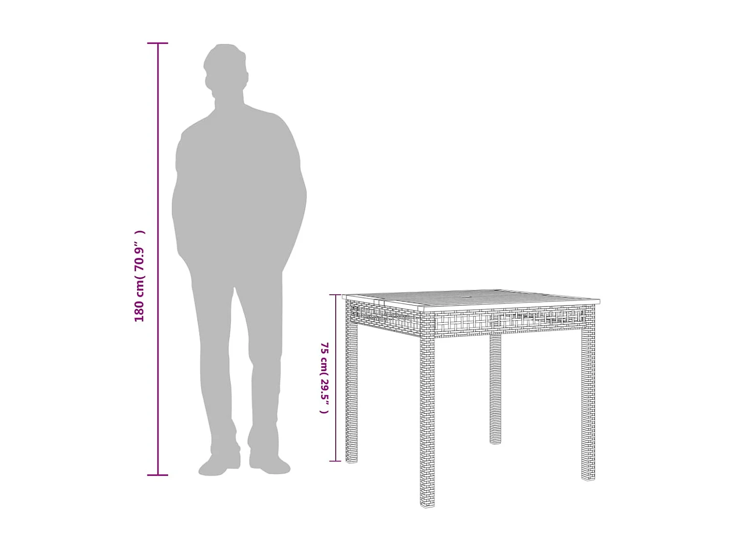 Table de jardin gris 80x80x74 résine tressée et bois acacia