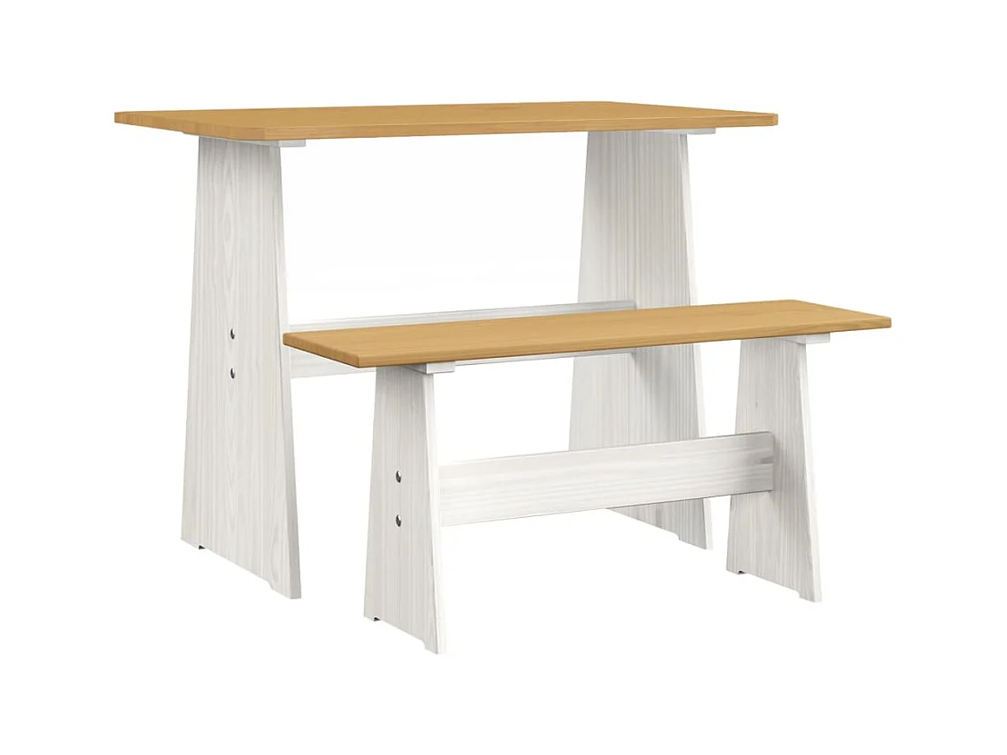 Table à manger avec banc Marron miel et blanc Pin solide