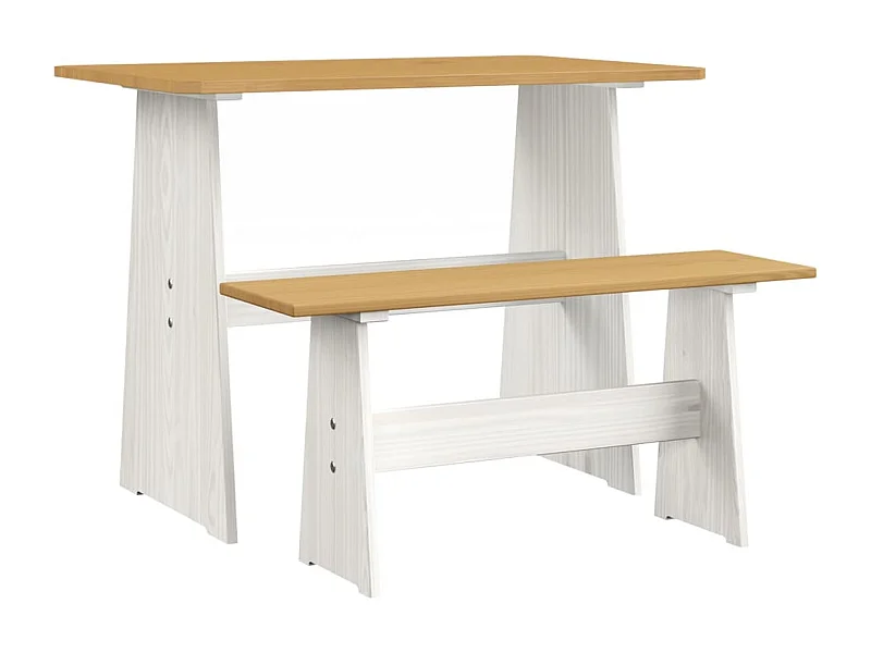 Table à manger avec banc Marron miel et blanc Pin solide