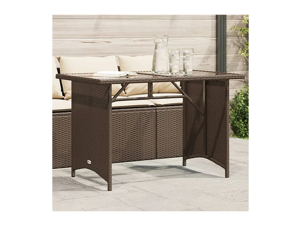 Table de jardin avec dessus en verre marron 110x68x70 rotin