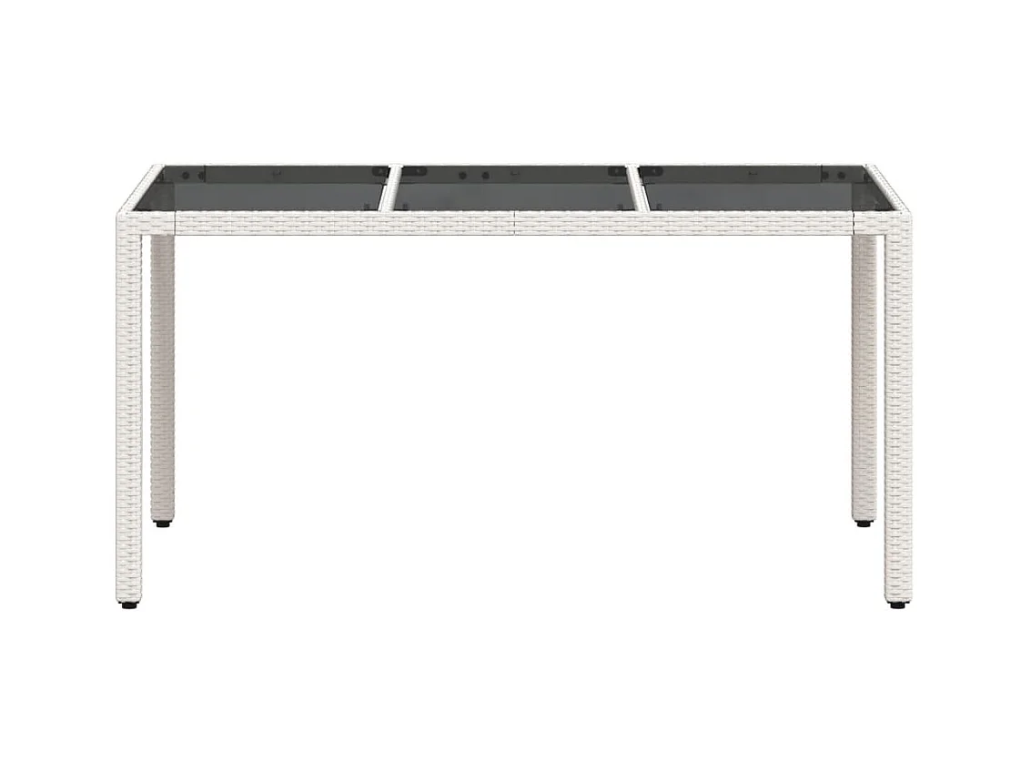 Table de jardin avec dessus en verre blanc résine tressée