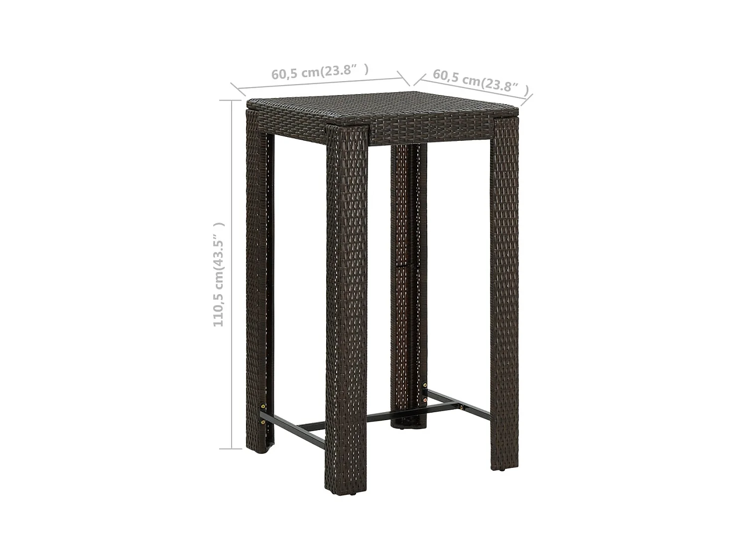 Table de bar de jardin Marron 60,5x60,5x110,5 Résine tressée