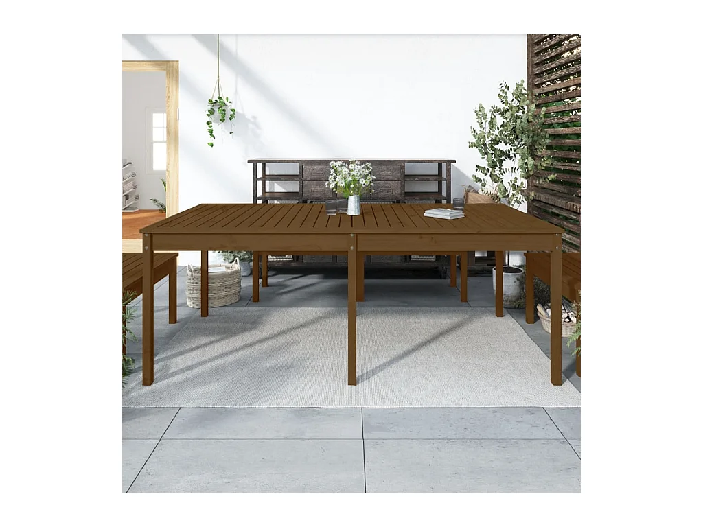 Table de jardin marron miel 203,5x100x76 bois massif de pin