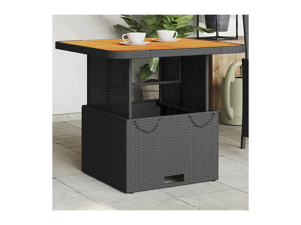 Table de jardin noir 80x80x71 résine tressée et bois acacia