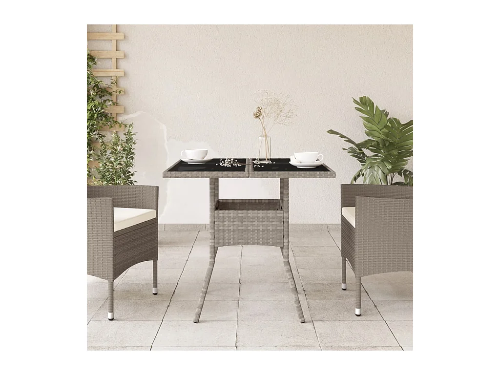 Table de jardin avec dessus en verre gris clair résine tressée