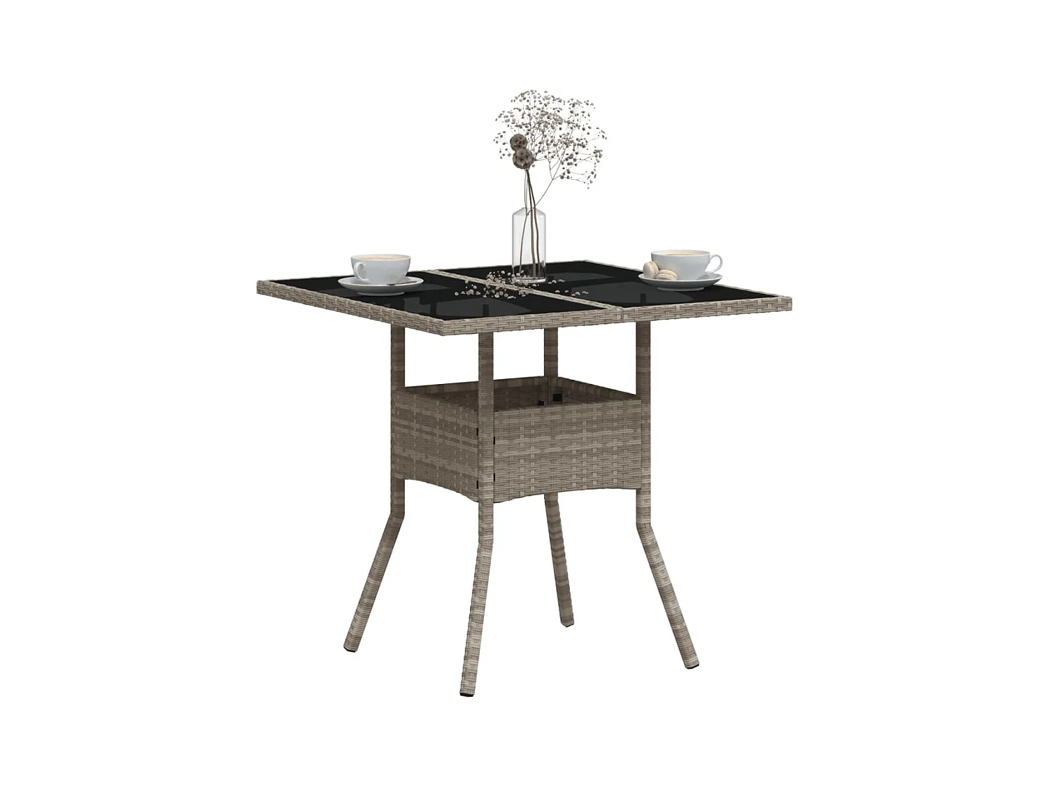 Table de jardin avec dessus en verre gris clair résine tressée