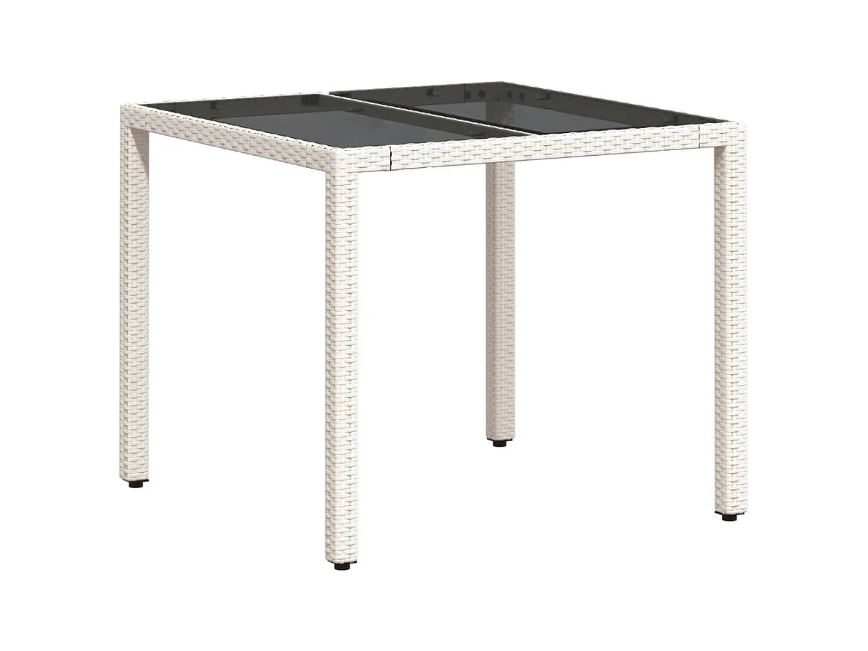 Table de jardin dessus en verre blanc 90x90x75 résine tressée