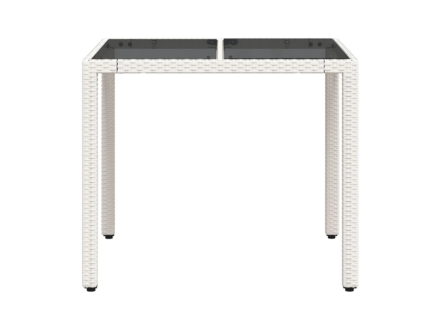 Table de jardin dessus en verre blanc 90x90x75 résine tressée