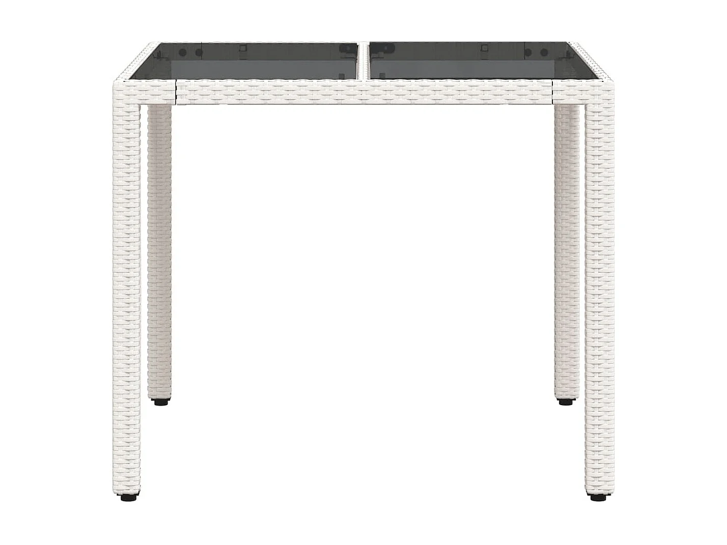 Table de jardin dessus en verre blanc 90x90x75 résine tressée