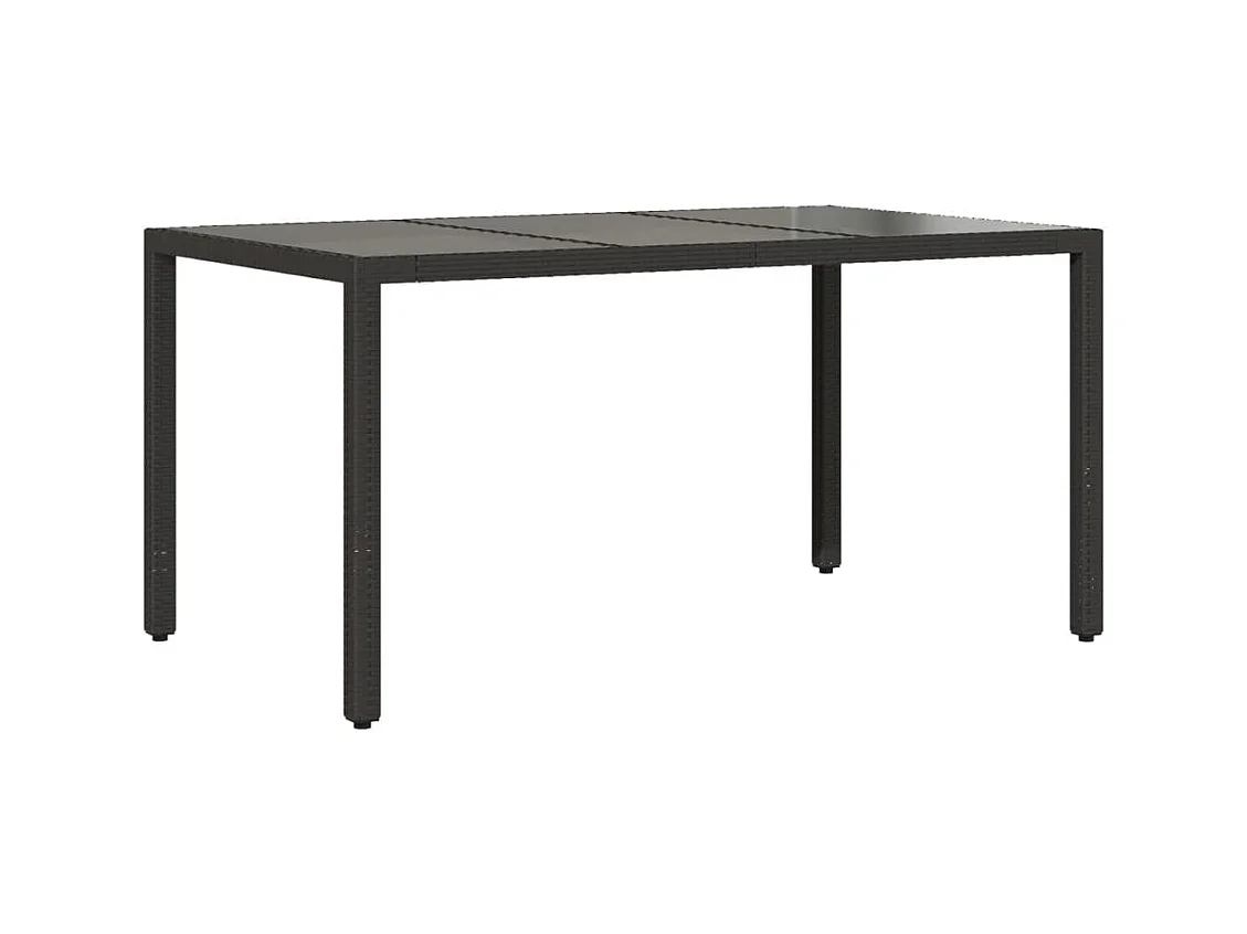 Table de jardin dessus en verre Noir 150x90x75 Résine tressée