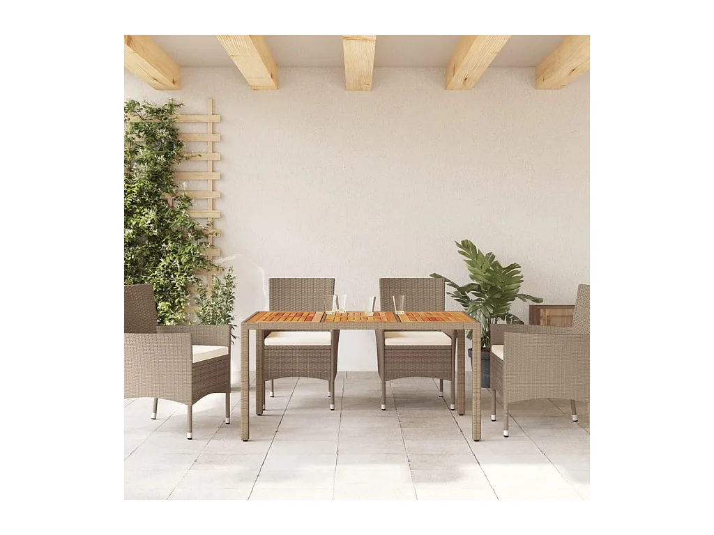 Table de jardin beige 150x90x75 résine tressée bois d'acacia