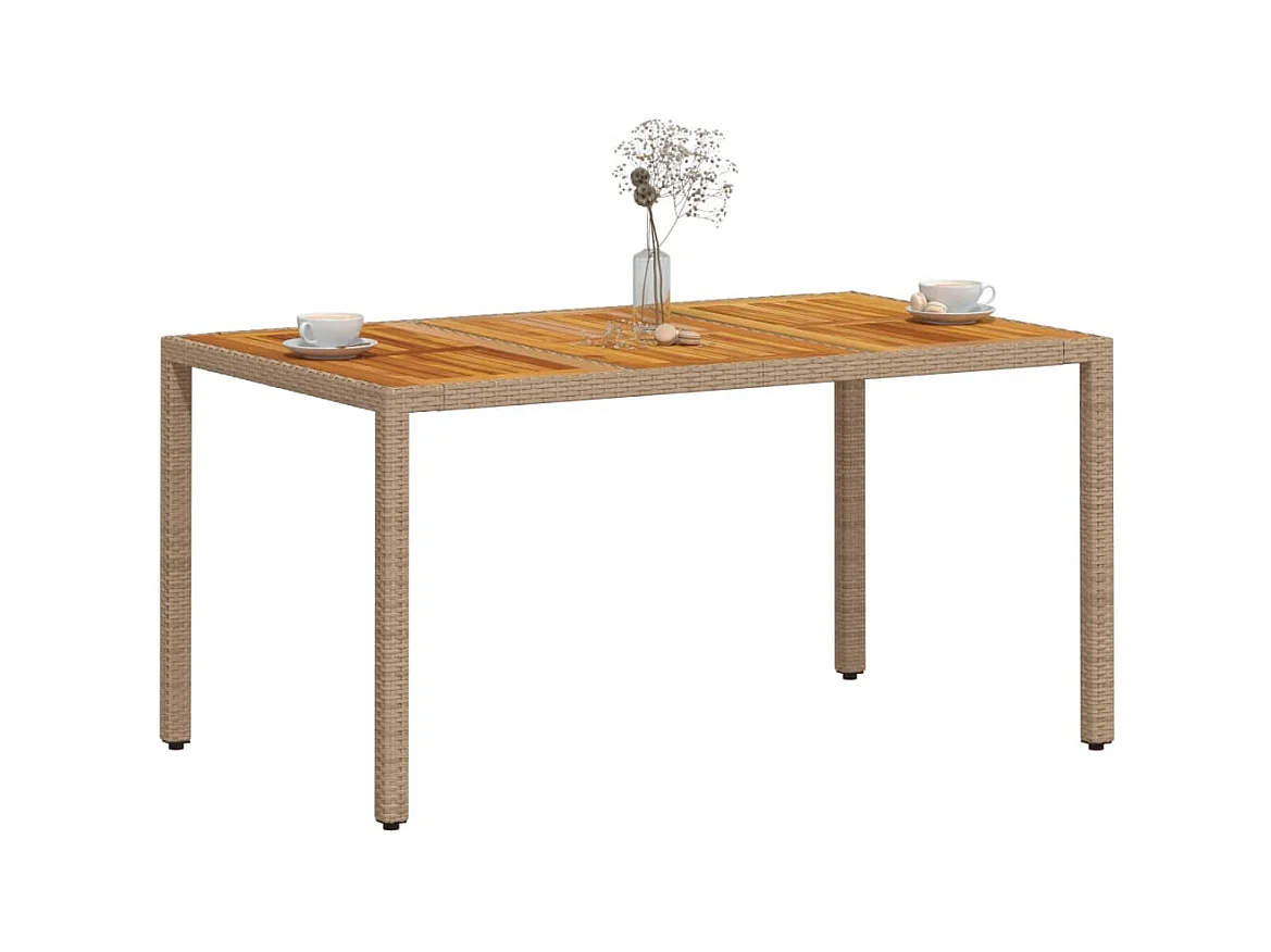 Table de jardin beige 150x90x75 résine tressée bois d'acacia
