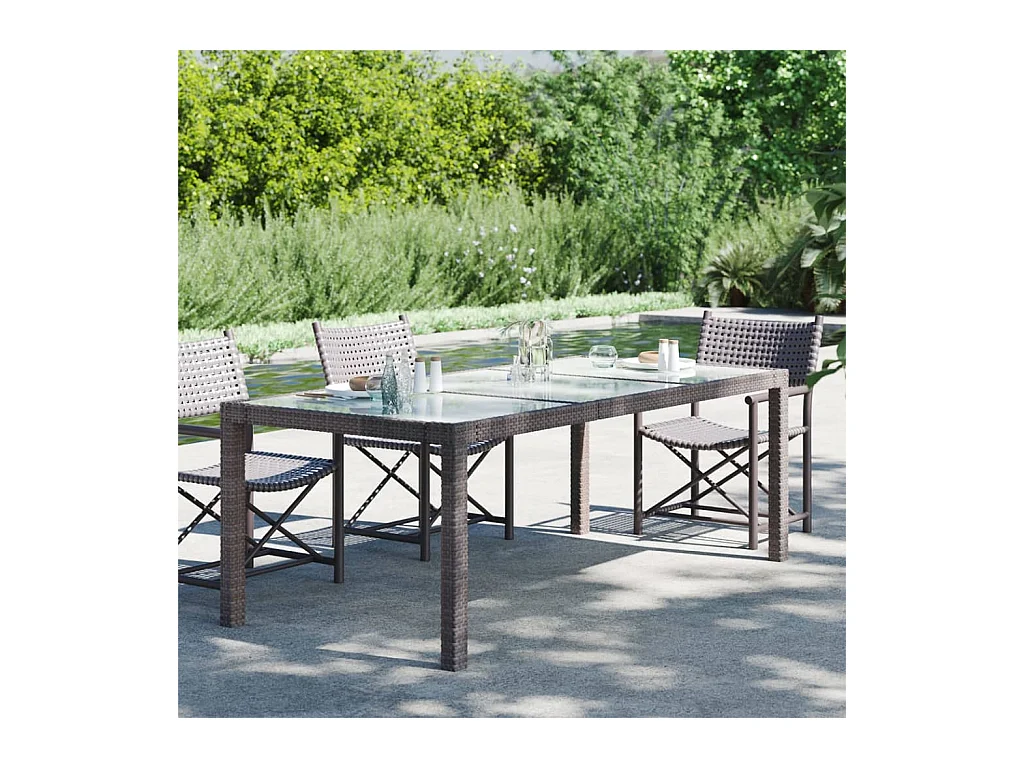 Table de jardin Marron 190x90x75 Verre trempé-résine tressée