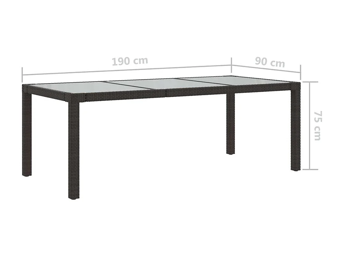 Table de jardin Marron 190x90x75 Verre trempé-résine tressée