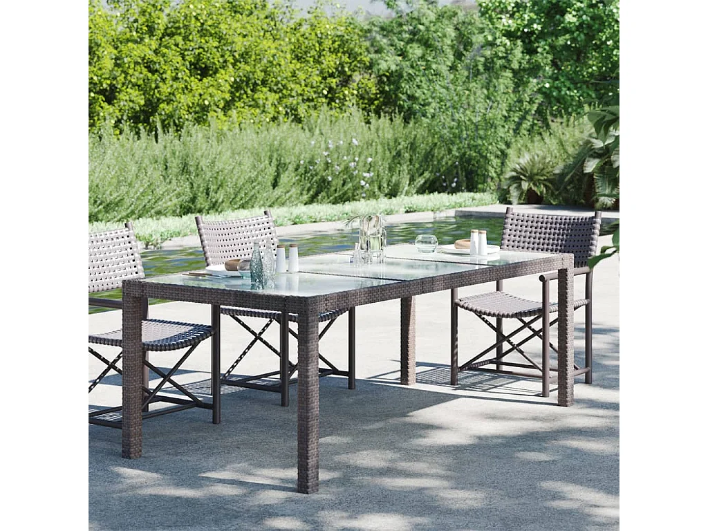 Table de jardin Marron 190x90x75 Verre trempé-résine tressée