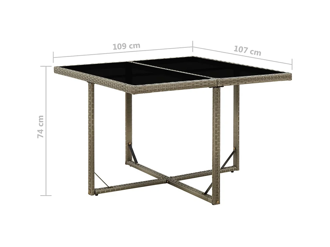 Table de jardin Gris 109x107x74 Résine tressée et verre