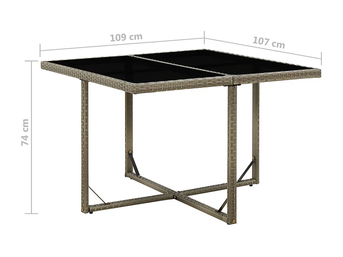 Table de jardin Gris 109x107x74 Résine tressée et verre