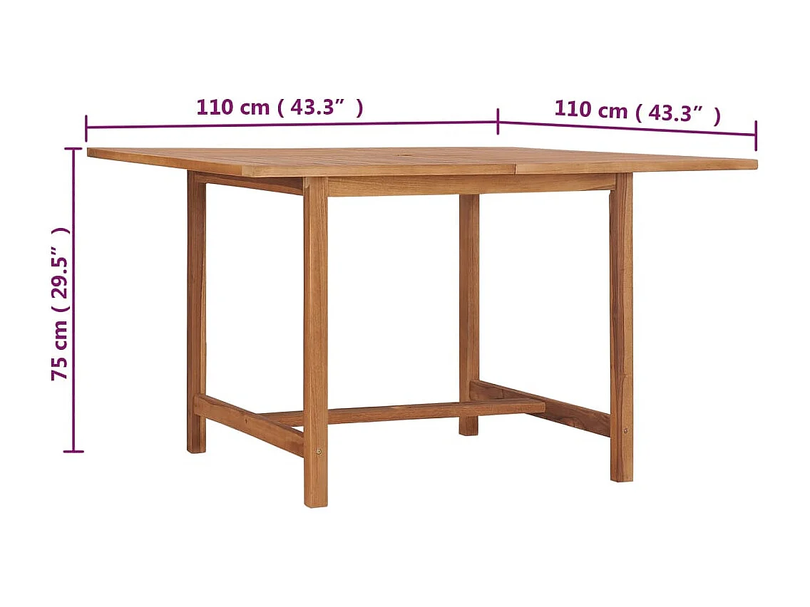 Table à dîner de jardin 110x110x75 Bois massif de teck