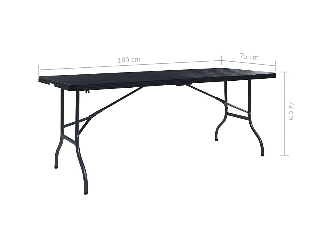 Table pliable de jardin Noir 180x75x72 PEHD Imitation rotin 2