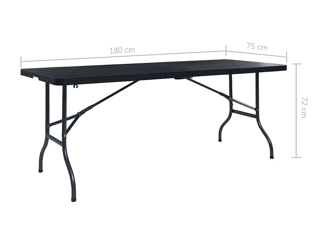 Table pliable de jardin Noir 180x75x72 PEHD Imitation rotin 2
