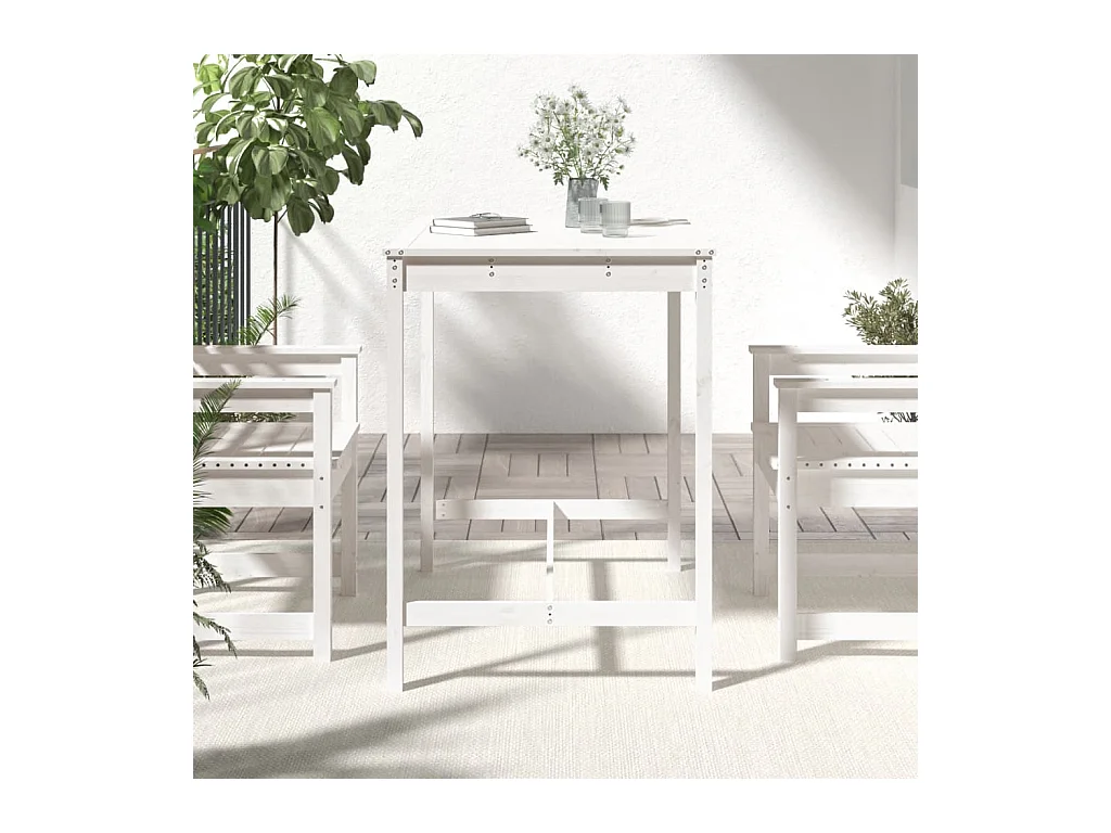 Table de jardin blanc 121x82,5x110 bois massif de pin
