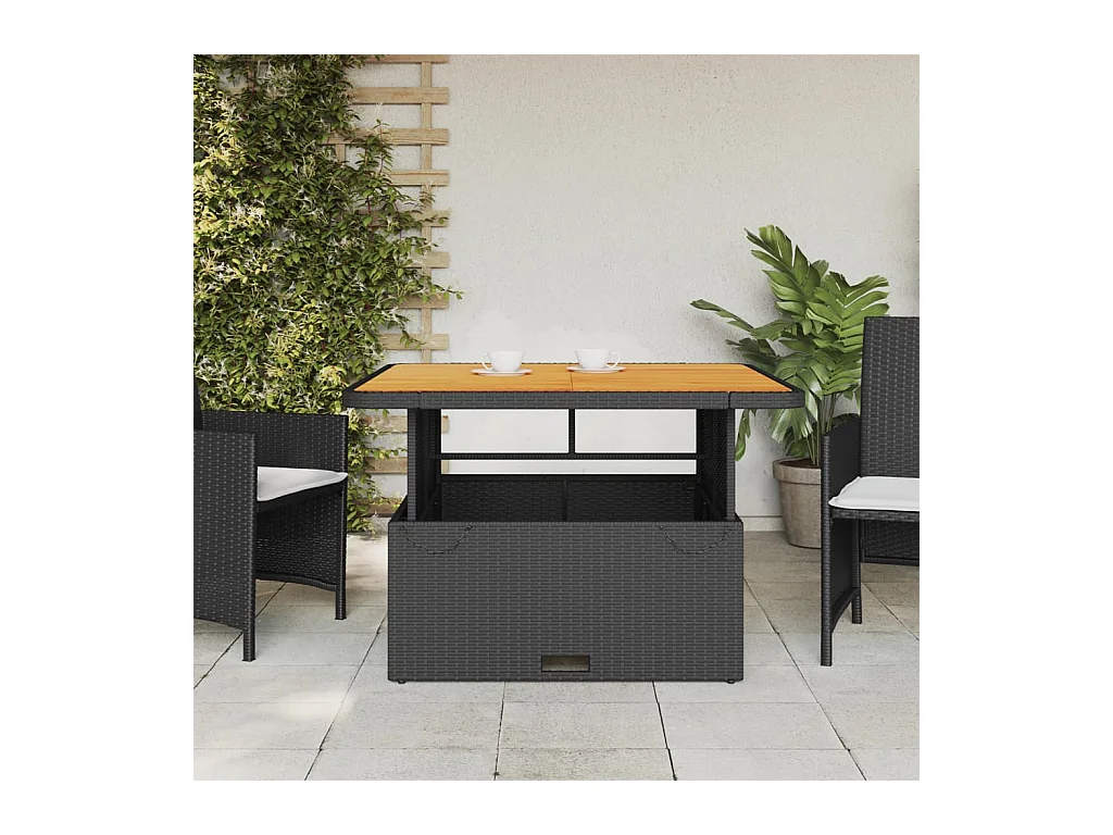 Table de jardin noir 110x110x71 résine tressée et bois acacia