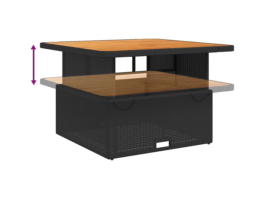 Table de jardin noir 110x110x71 résine tressée et bois acacia
