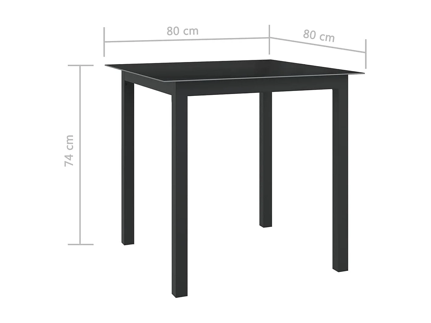 Table de jardin Noir 80x80x74 Aluminium et verre