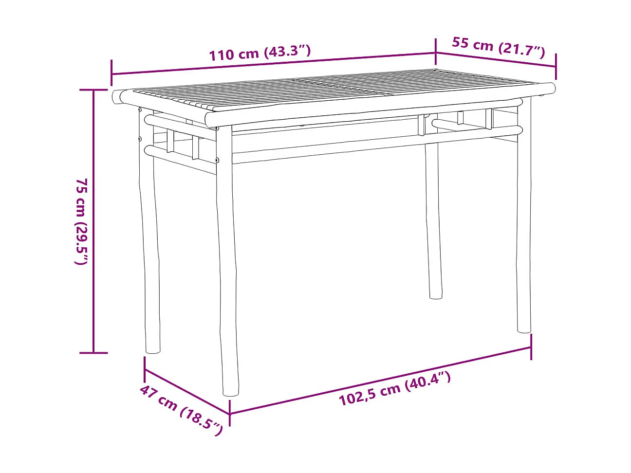 Table à manger de jardin 110x55x75 bambou