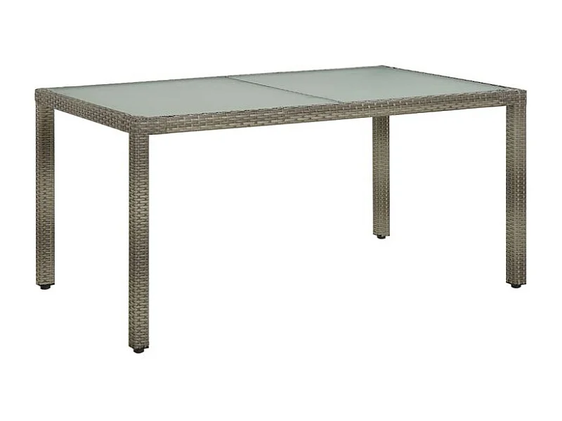 Table de jardin 150x90x75 Verre trempé et poly rotin Gris