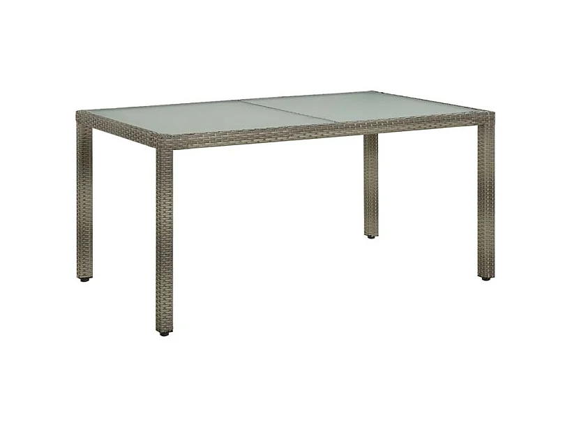 Table de jardin 150x90x75 Verre trempé et poly rotin Gris