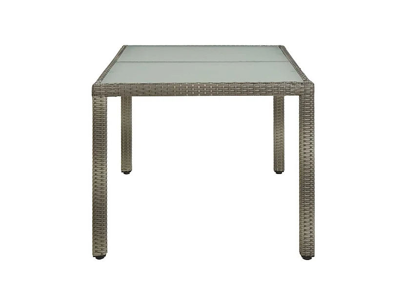Table de jardin 150x90x75 Verre trempé et poly rotin Gris