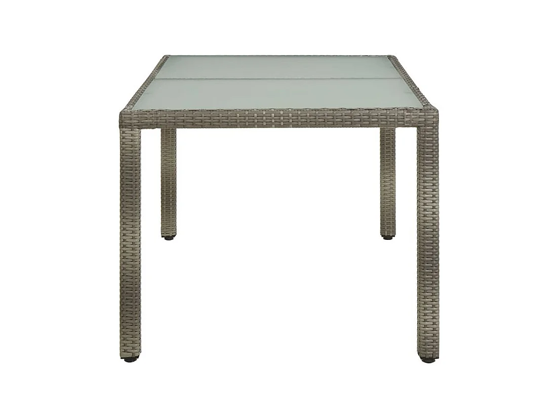 Table de jardin 150x90x75 Verre trempé et poly rotin Gris