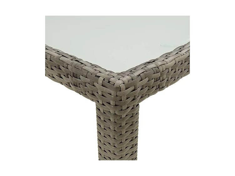 Table de jardin 150x90x75 Verre trempé et poly rotin Gris