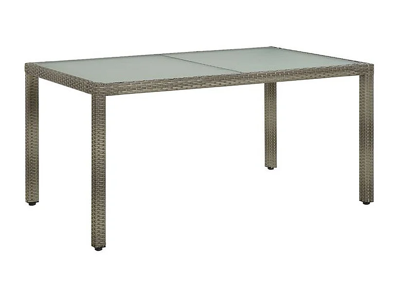 Table de jardin 150x90x75 Verre trempé et poly rotin Gris
