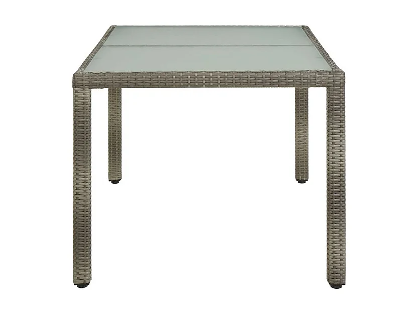 Table de jardin 150x90x75 Verre trempé et poly rotin Gris