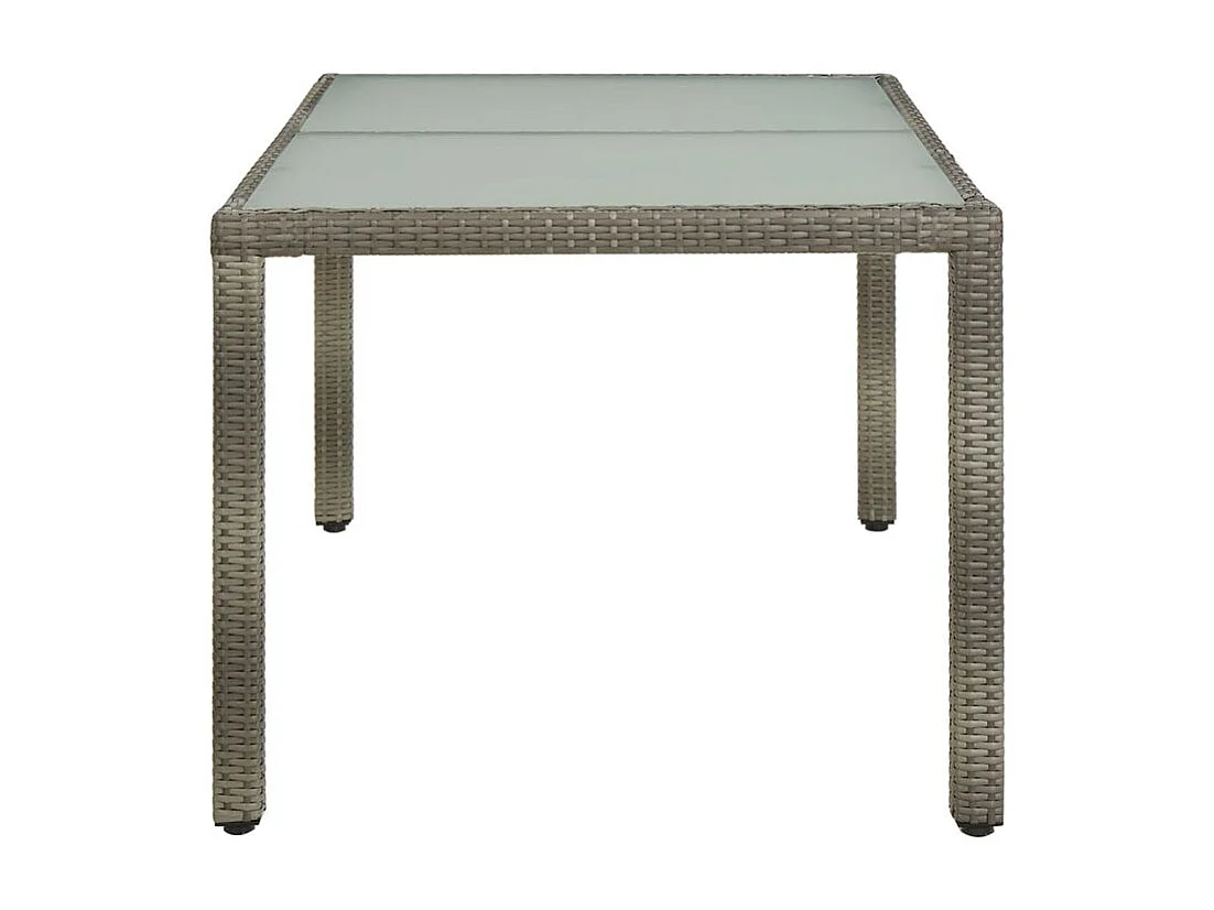Table de jardin 150x90x75 Verre trempé et poly rotin Gris