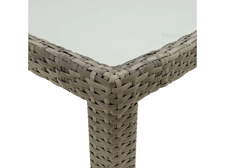 Table de jardin 150x90x75 Verre trempé et poly rotin Gris