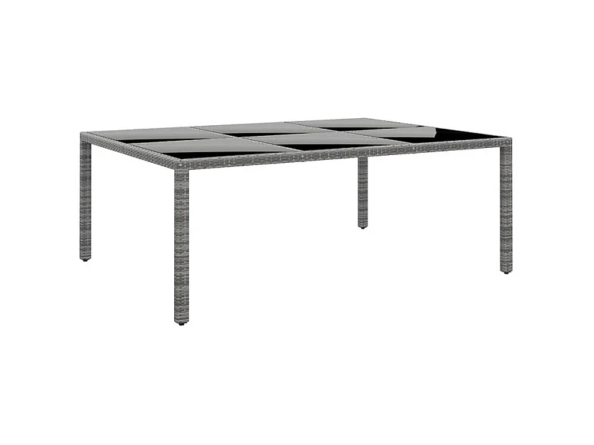 Table de jardin 200x150x75 Verre trempé-résine tressée Gris
