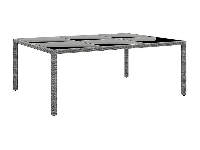 Table de jardin 200x150x75 Verre trempé-résine tressée Gris
