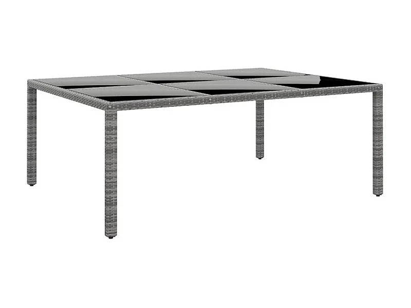 Table de jardin 200x150x75 Verre trempé-résine tressée Gris