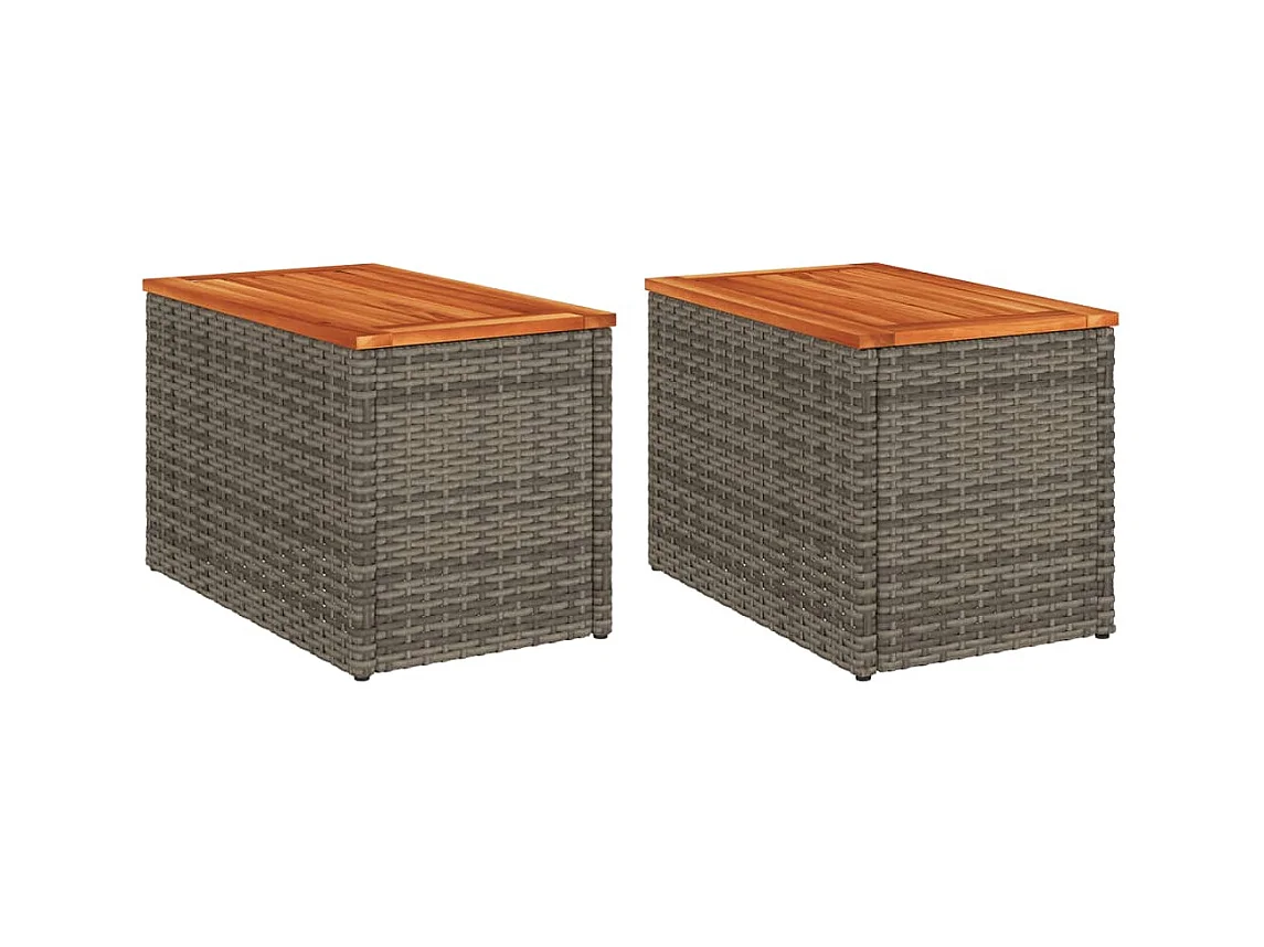 Tables d'appoint de jardin 2 pcs gris rotin bois massif