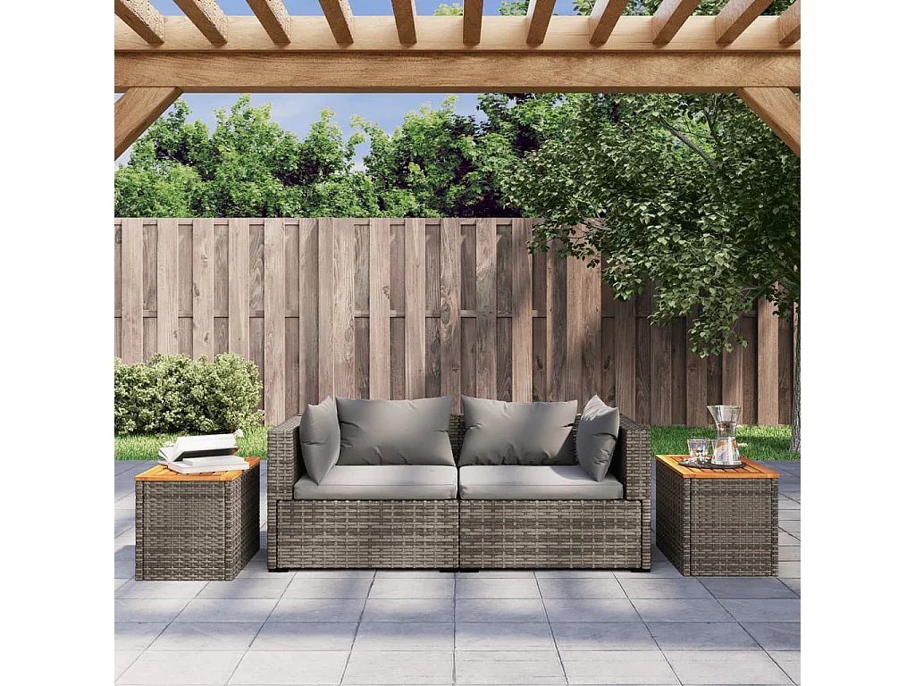 Tables d'appoint de jardin 2 pcs gris rotin bois massif