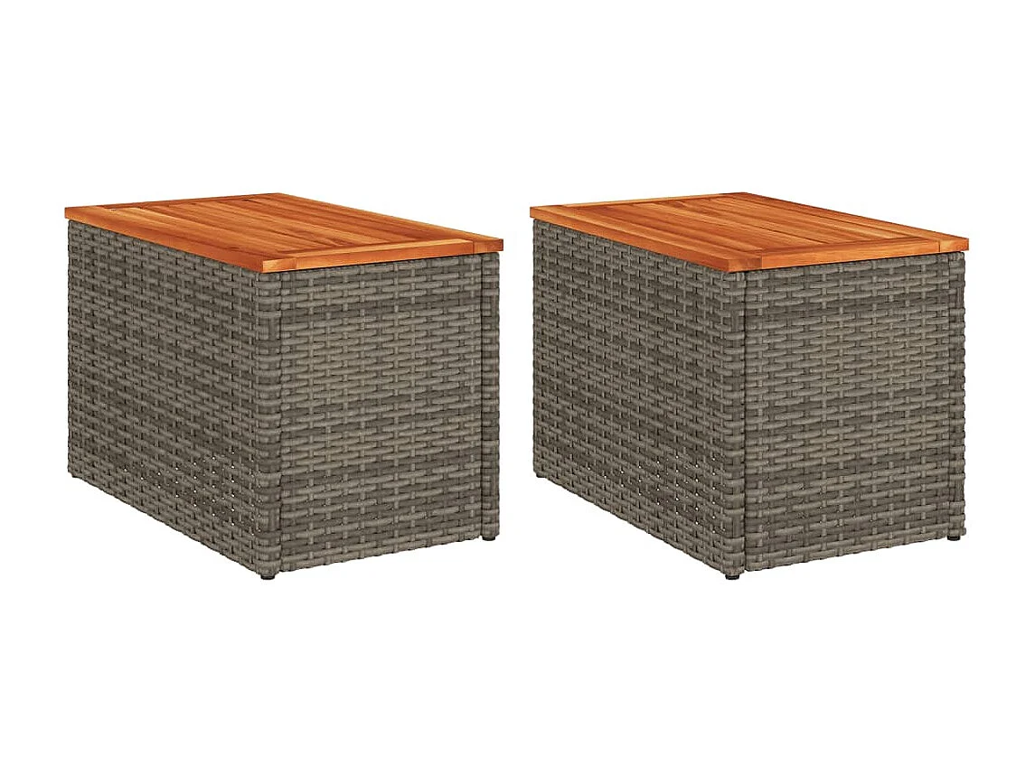 Tables d'appoint de jardin 2 pcs gris rotin bois massif